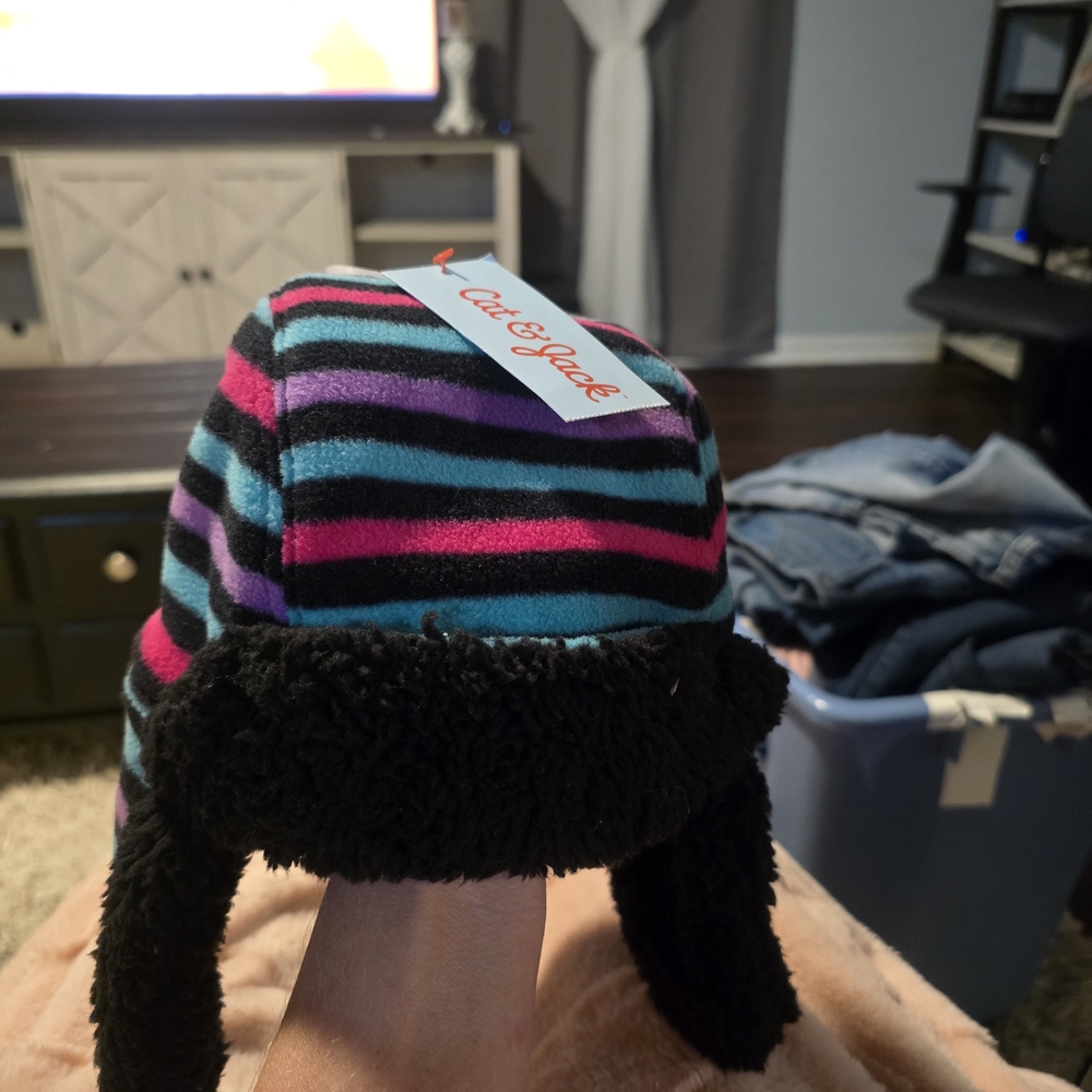Striped Fleece Winter Hat with Ear Flaps